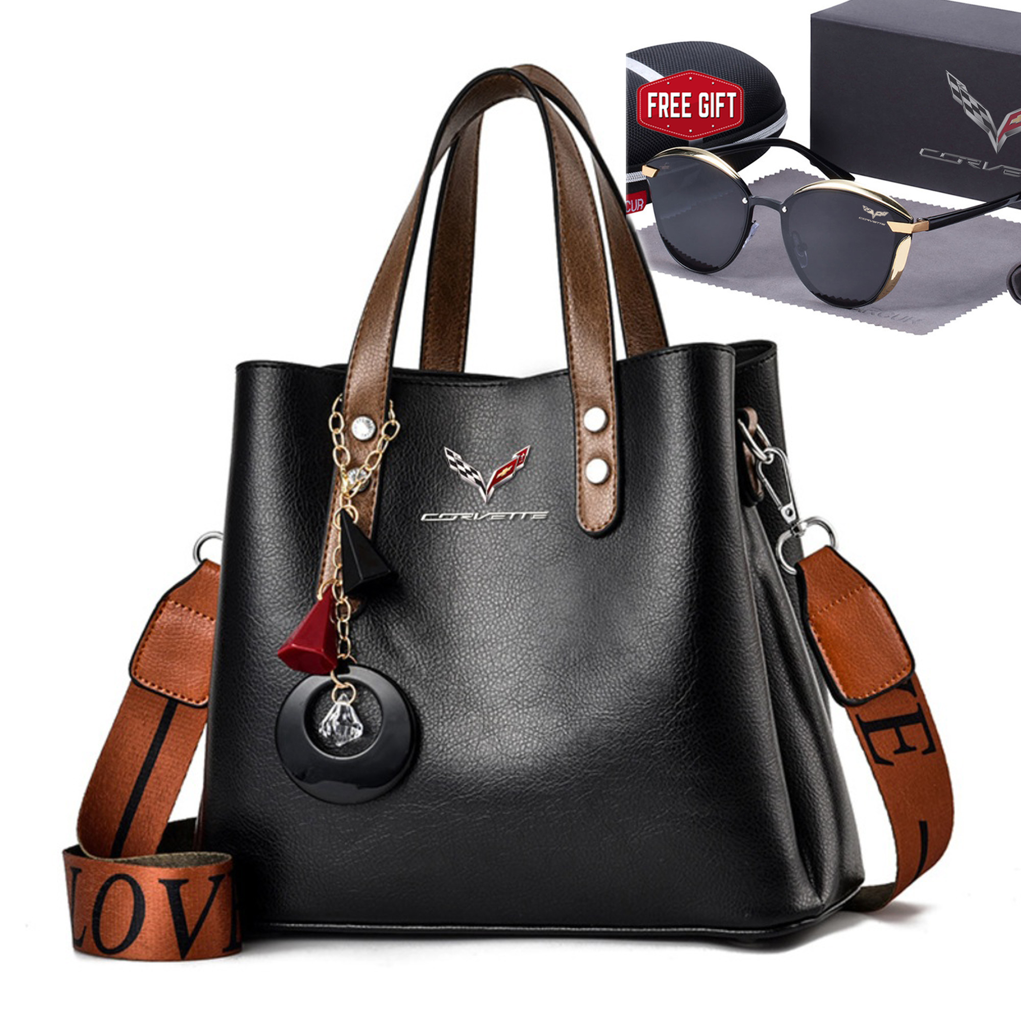 Corvette Luxury Leather Women Handbag with Free Polarized Glasses Gift